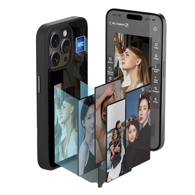 Pop Phones Smart NFC E-Ink Screen Case (Suits iPhone 15 Pro) - Black - Image 2