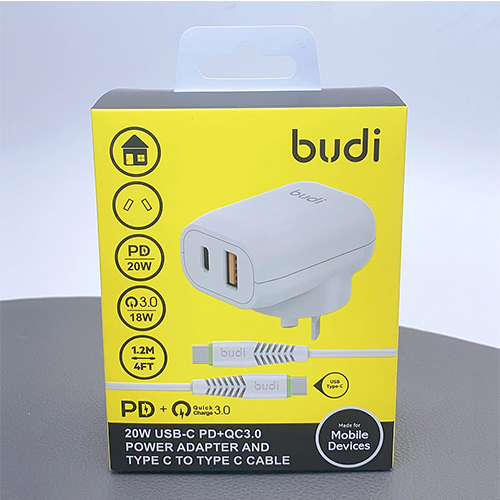 Budi PD 20W Charger with Type C to C cable - Phone Parts Warehouse