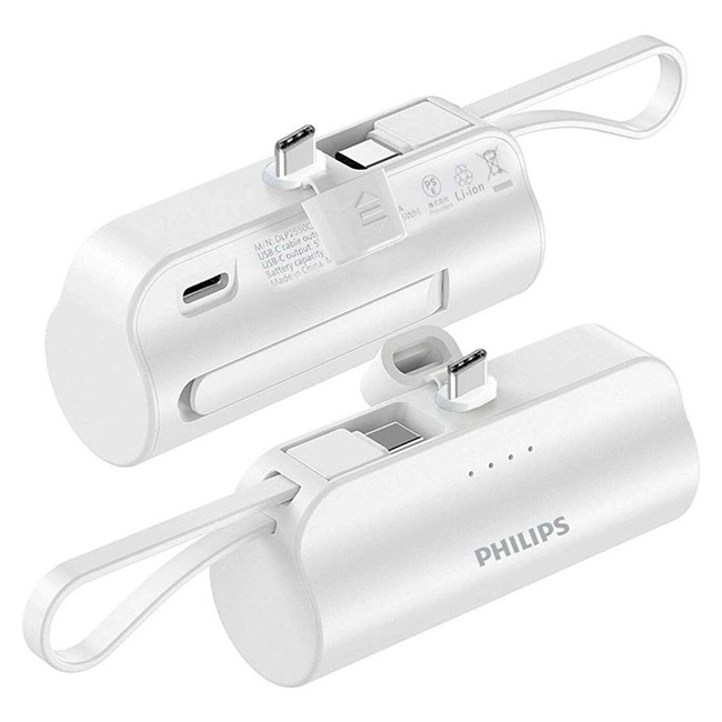 Philips Mini Portable Charger 4800mAh Power Bank with Dual Type-C Port - White - Phone Parts Warehouse