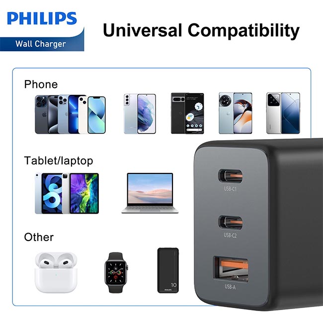 Philips 65W Fast Charging Wall Adapter - Black - Image 6
