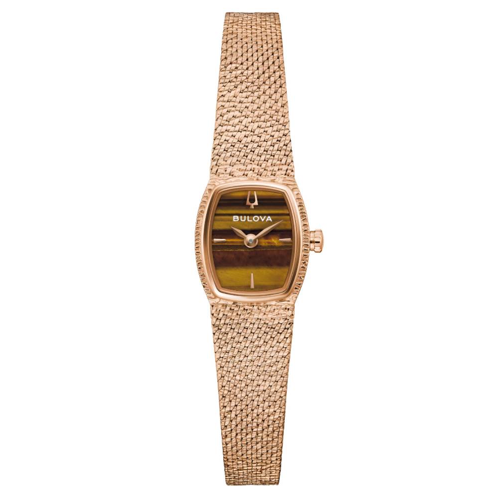 Bulova Goddess of Time Tiger’s Eye Brown Dial Stainless Steel Women’s Watch (97L185) - Phone Parts Warehouse