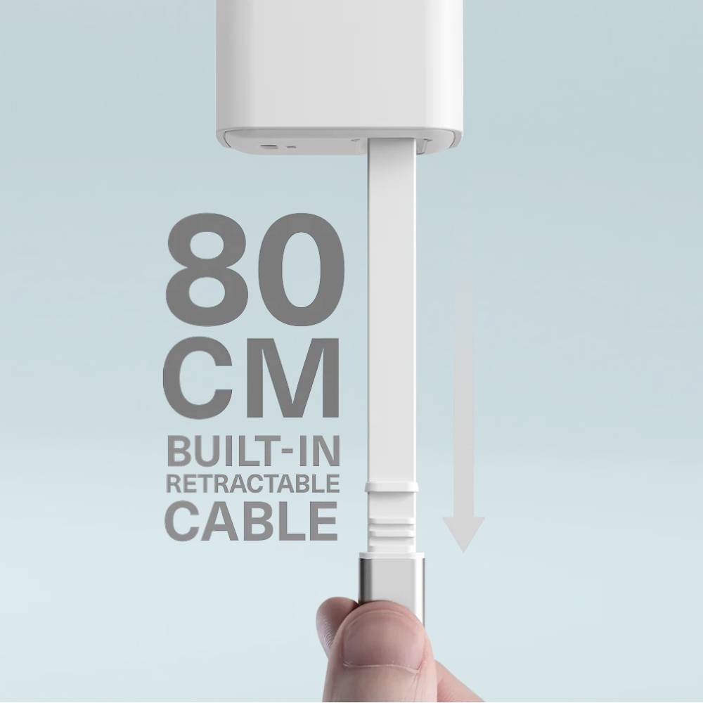 Cygnett PowerPlus 45W Wall Charger with 80cm Retractable USB-C Cable - White [CY5763PDWCH] - Image 3