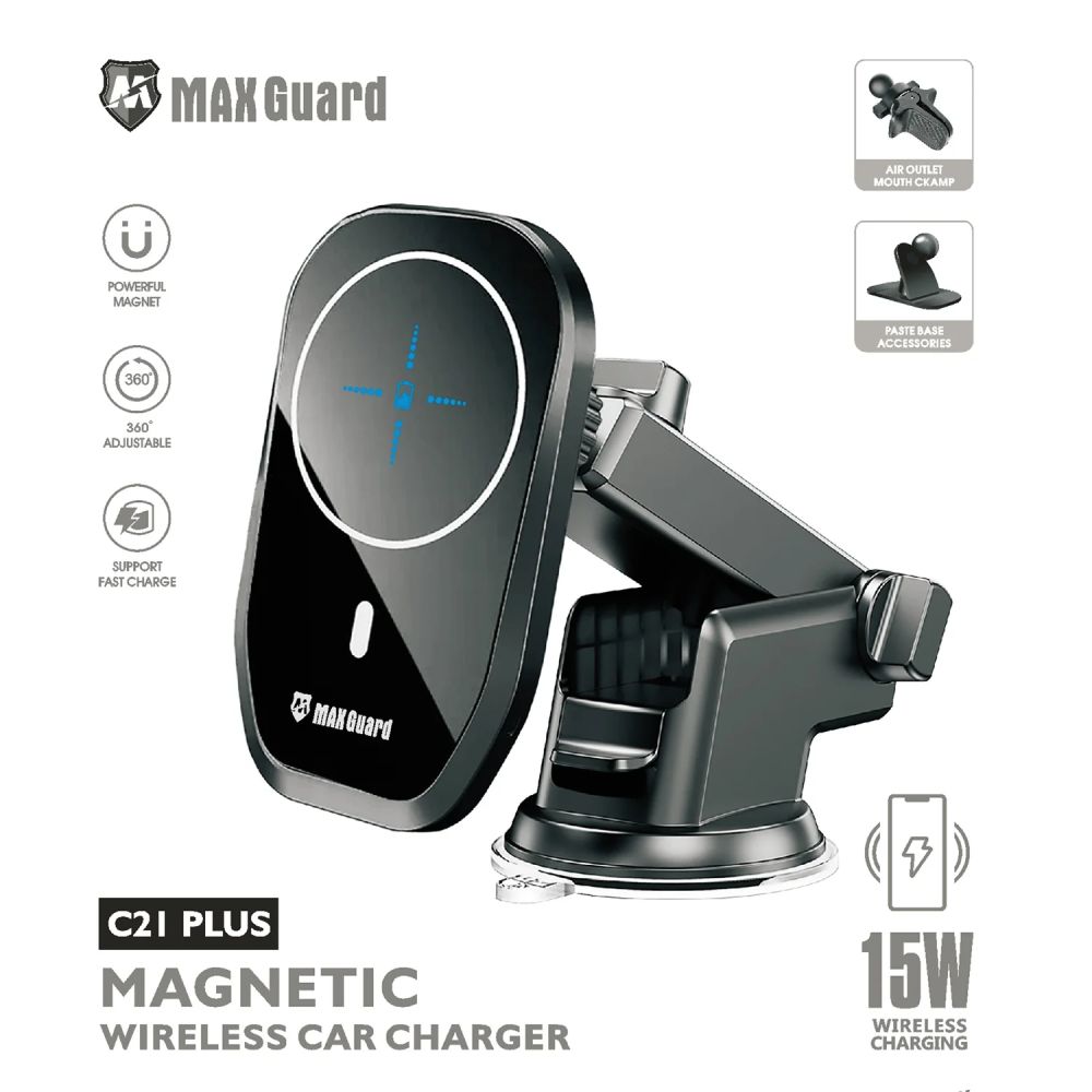 Maxguard 15W MagFit Wireless Car Charger Holder C21 Plus – Black - Phone Parts Warehouse