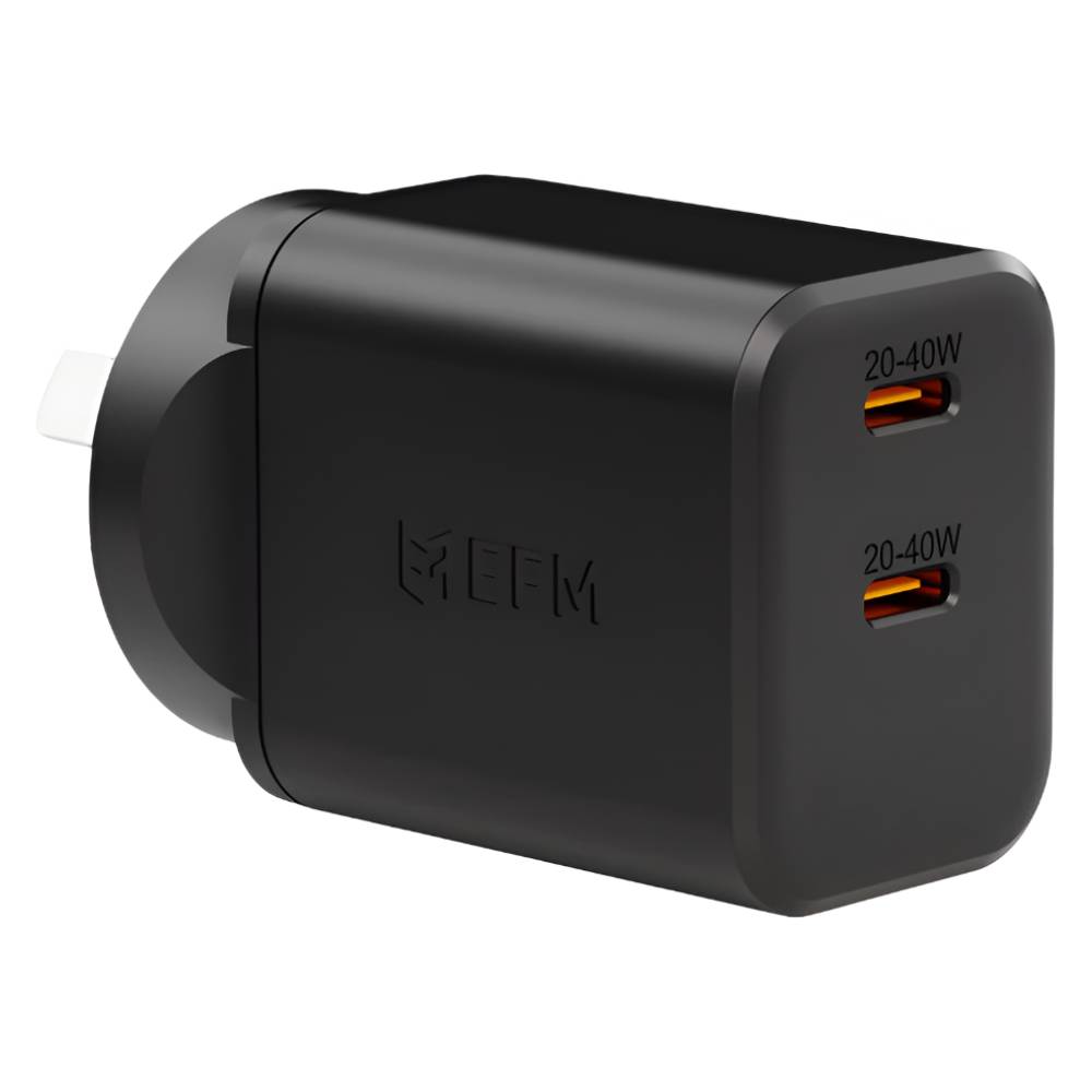 EFM ECO 40W Dual Port Wall Charger With GaN, Power Delivery and PPS (Black) - Phone Parts Warehouse