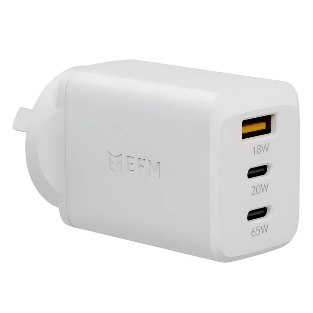EFM ECO 65W Triple Port Wall Charger With GaN, Power Delivery and PPS (White) - Phone Parts Warehouse