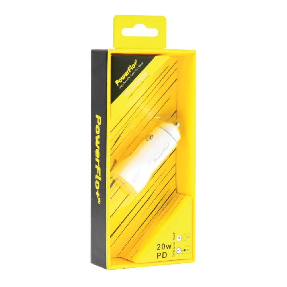 PowerFlo Type C Single Port PD Car Charger White - Phone Parts Warehouse