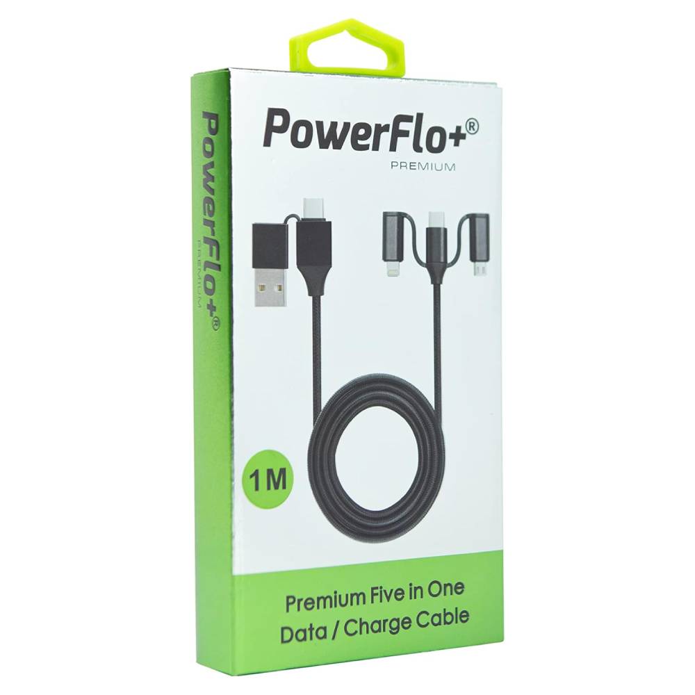 Powerflo Premium Five in One Multi Tip Cable – Black - Phone Parts Warehouse