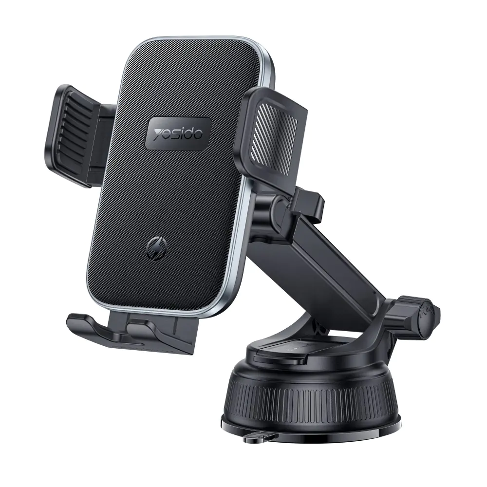 YESIDO 15W Qi Compatible Car Phone Holder with Suction-Cup Clip (Black) (C320) - Phone Parts Warehouse