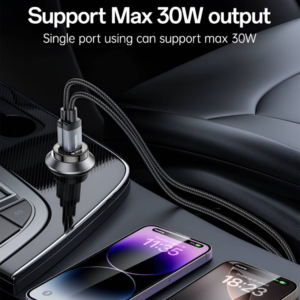 YESIDO 30W USB A + Type C Dual Port Fast Charging Car Charger with Type C Cable (Black) (Y72) - Image 4