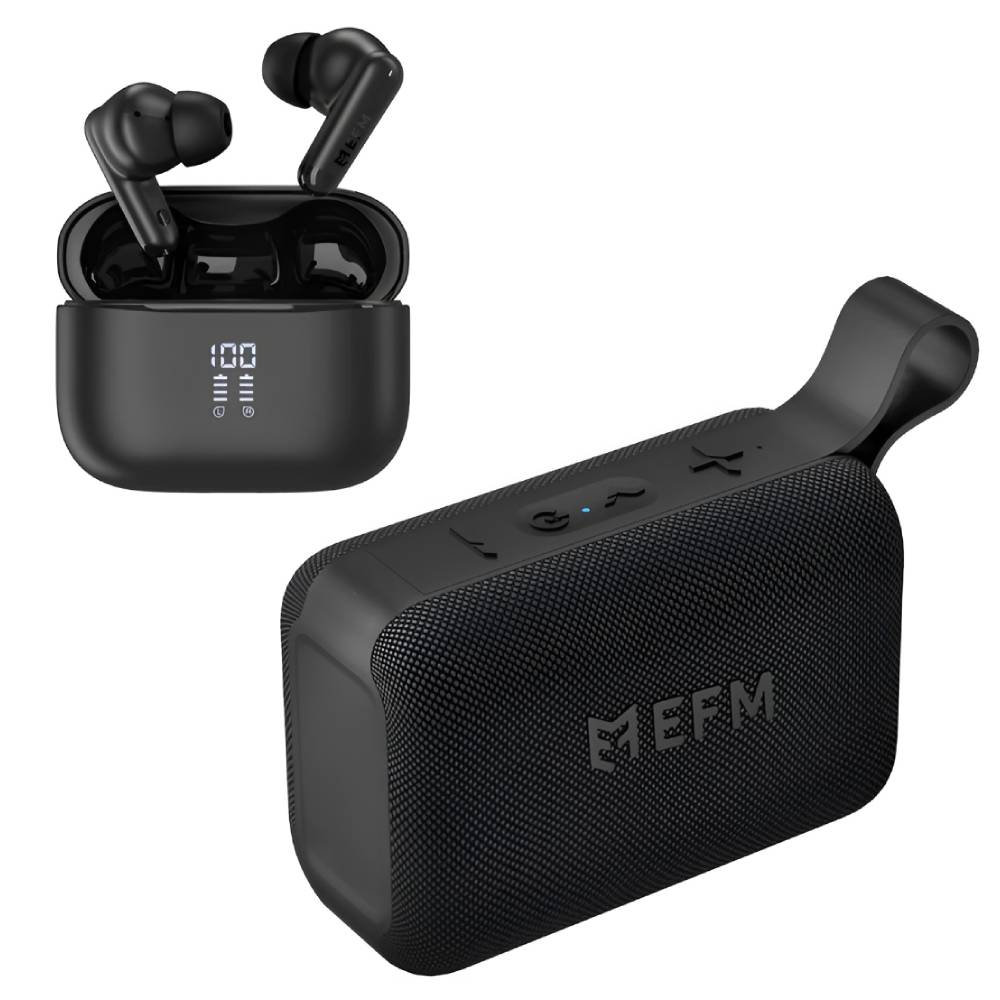 EFM Essential Audio Bundle Duo With Bluetooth Speaker and TWS Earbuds (Black) - Phone Parts Warehouse