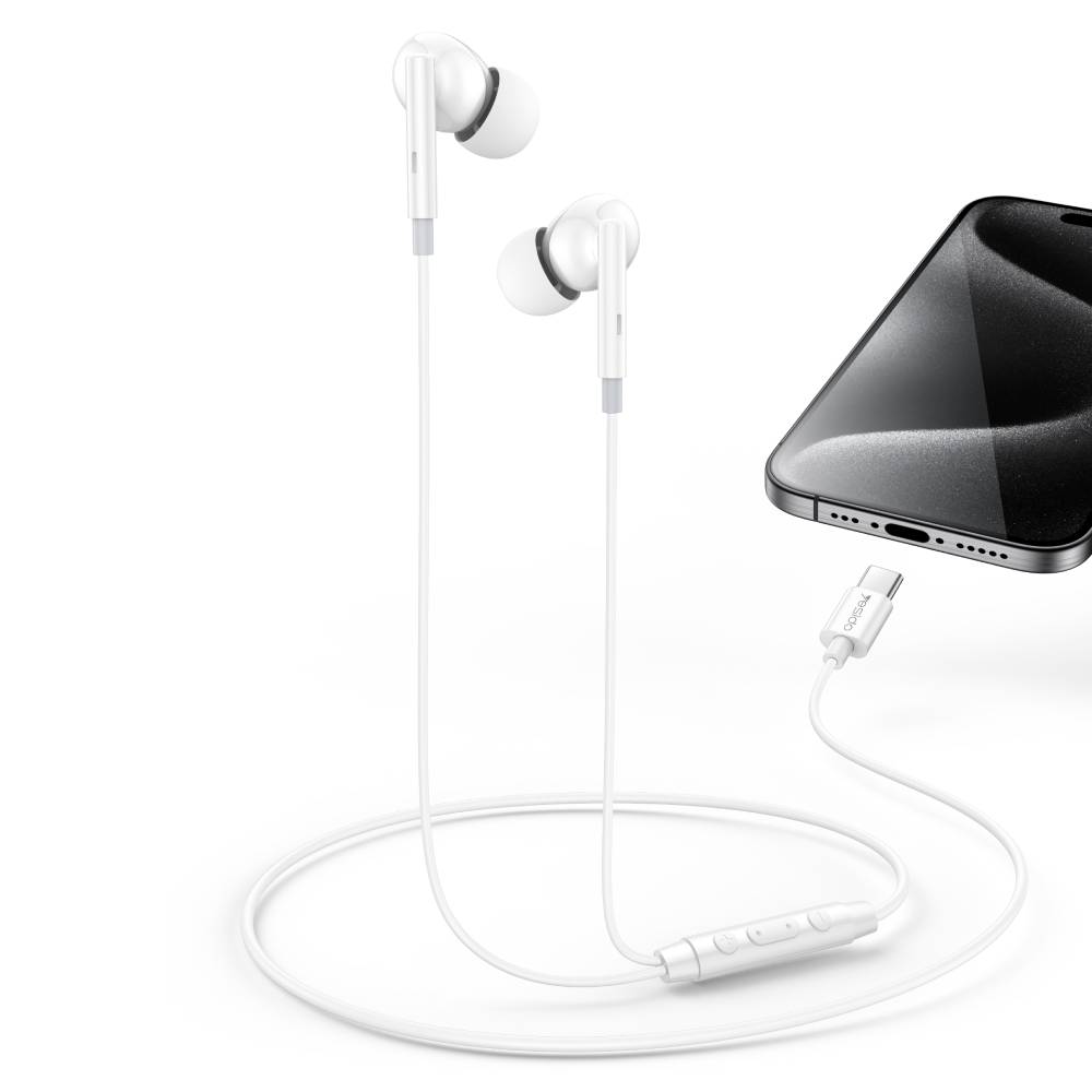 YESIDO Digital Chip Type-C Wired Earphone with Microphone (White) (YH45) - Phone Parts Warehouse