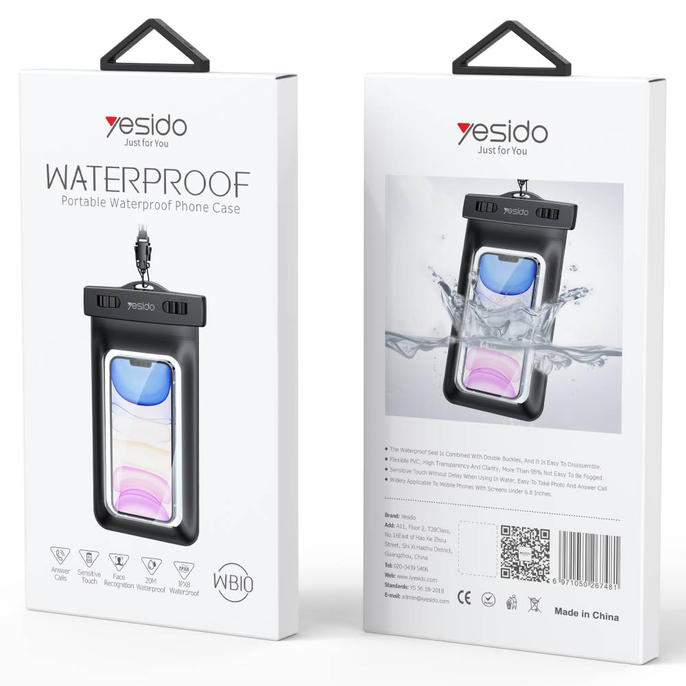 YESIDO Mobile Phone Waterproof Bag (6.8-inch) Black [WB10] - Image 8