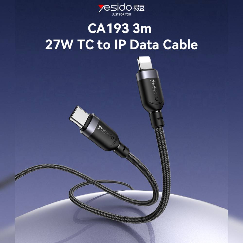 YESIDO Type C To Lightning 27W 3M Aluminum Alloy Data Cable (Black) (CA193) - Image 2