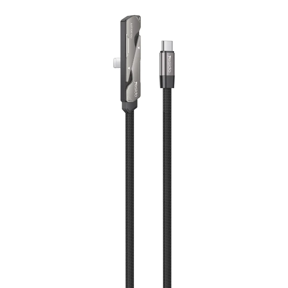 YESIDO Type C To Lightning 27W Elbow Fast Bracket Data Cable with Stand Base 1M (Black) (CA208) - Phone Parts Warehouse