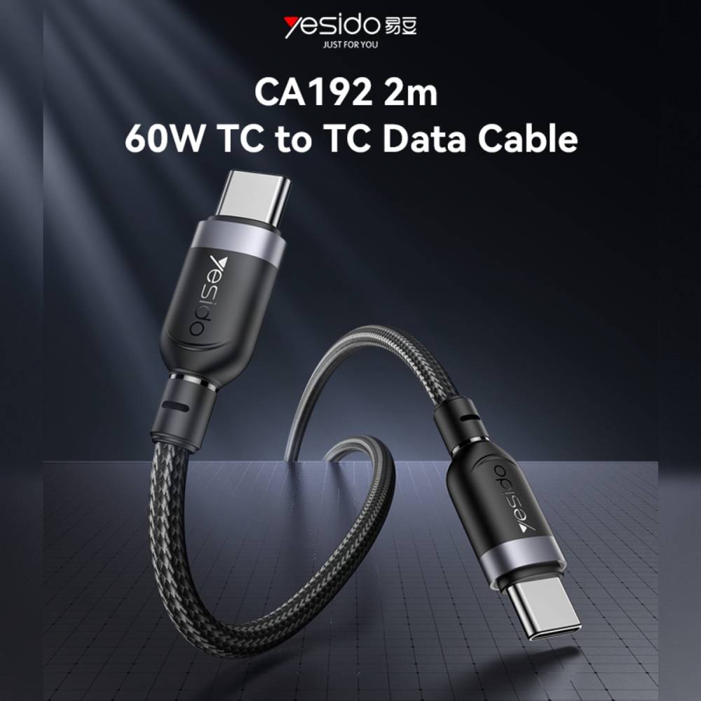 YESIDO Type C to Type C 60W 2M Fast Charging Cable (Black) (CA192) - Image 2